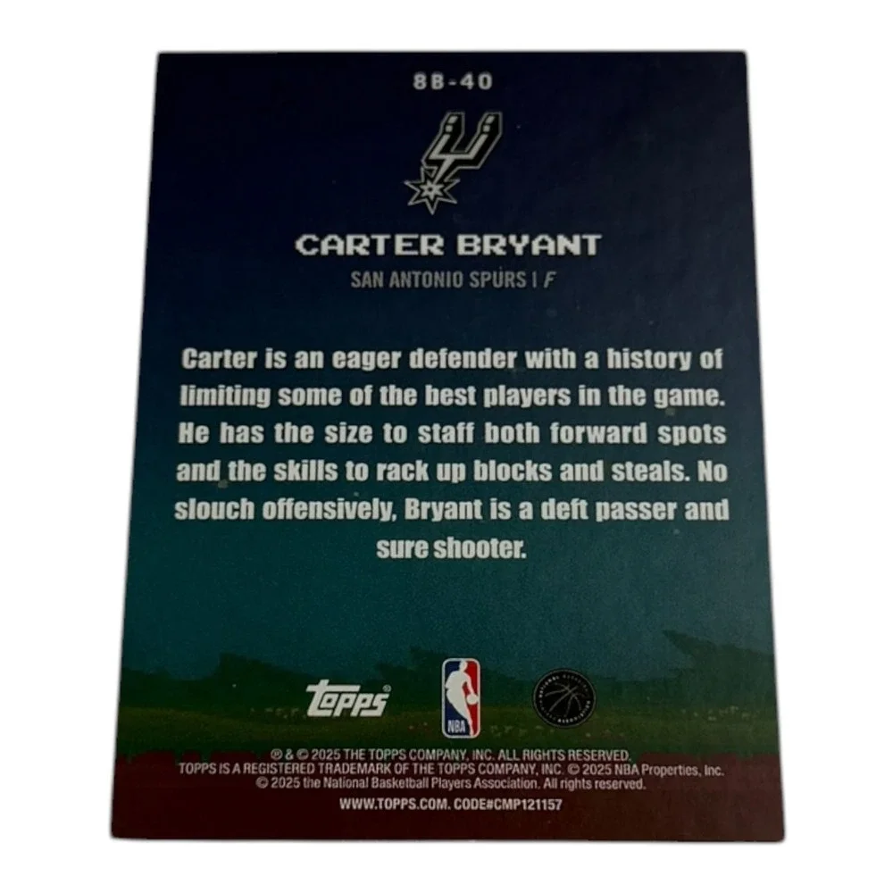 2025 Topps 8-Bit Ballers Carter Bryant San Antonio Spurs RC Rookie Card 8B-40 - Picture 2 of 2
